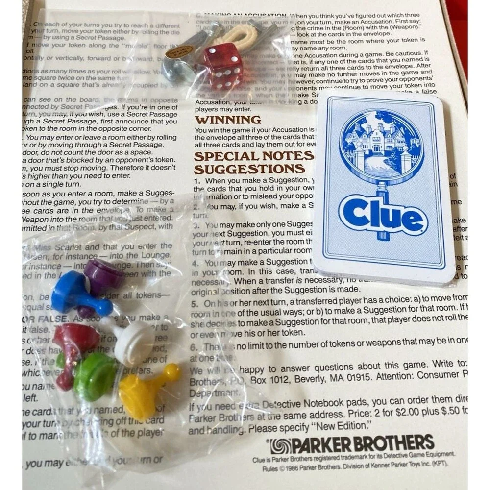 Vintage Clue Classic Detective Family Board Game 1986 #0045 NEW Parker Brothers